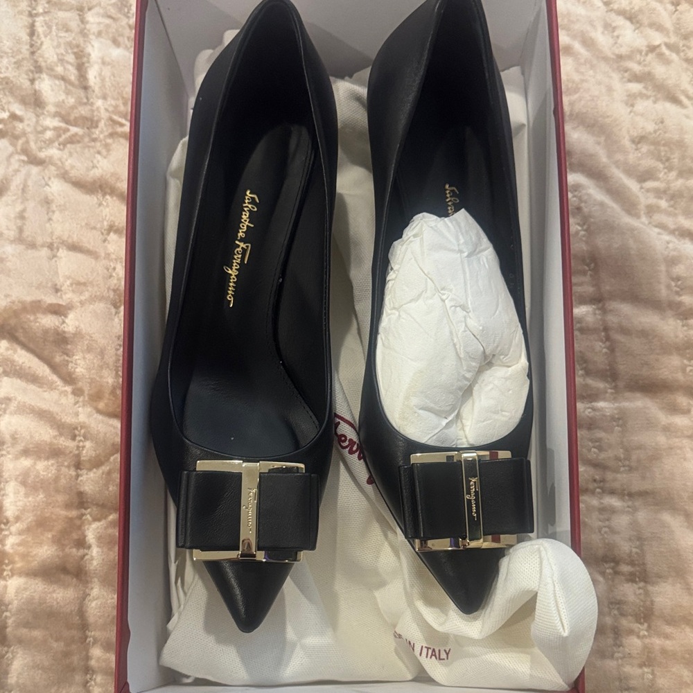 Salvatore Ferragamo Black Heels with Gold Accents